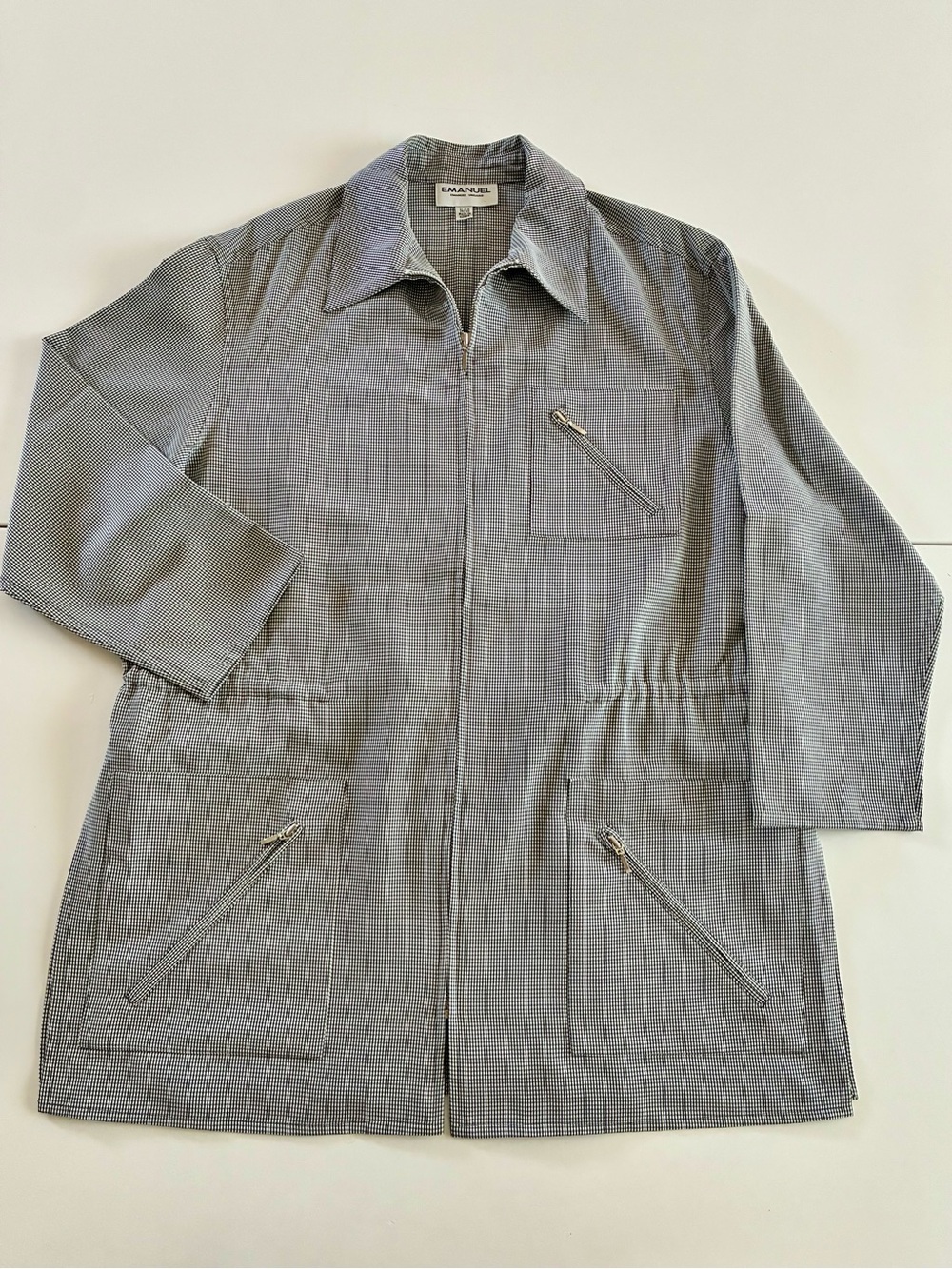 Emanuel Ungaro 14/48 Grey Micro-Check Houndstooth Zip Up Shacket Lightweight